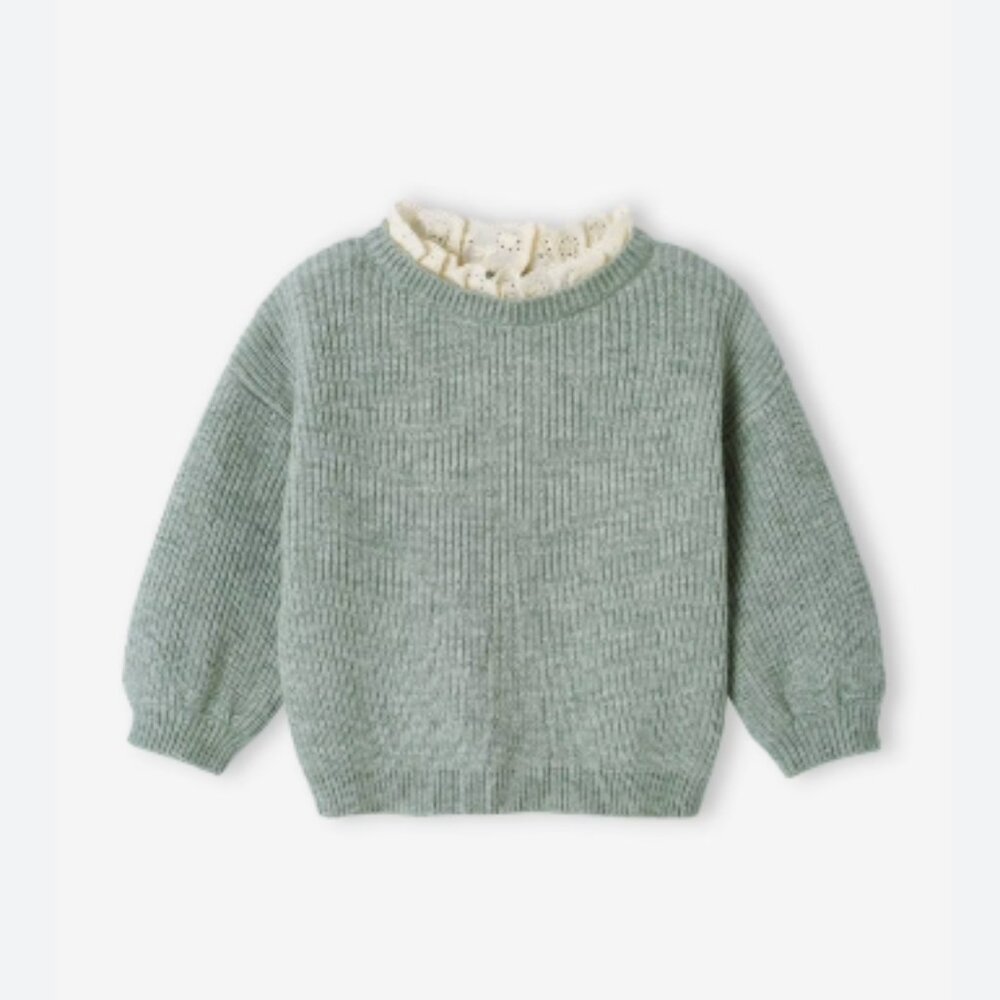 Vertbaudet eyelet ruffle sage green sweater size 3T
